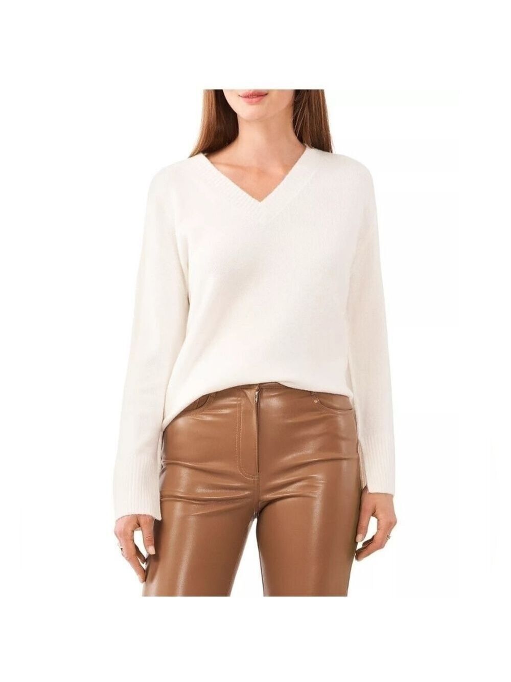 Vince Camuto Antique White Oversized V-Neck Long Sleeve Sweater XS -New With Tag